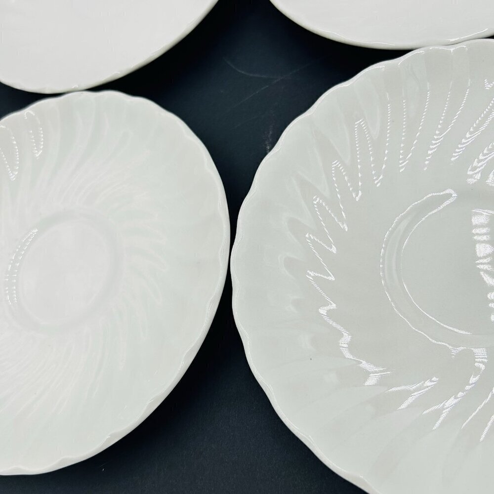 Johnson Brothers White Regency Swirl Ironstone Teacup Saucers England Set Of 4 - Picture 3 of 13